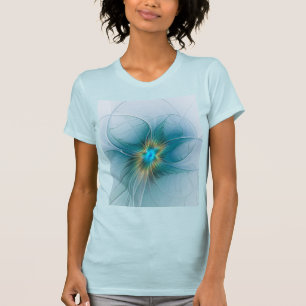 T-shirt Petite Beauté Moderne Bleu Or Fractal Art Flower
