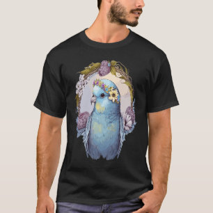 T-shirt Petite Perruche Budgie Oiseau Fleur Couronne Anima