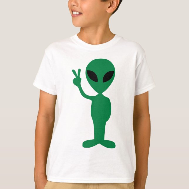 T-shirt Petite silhouette d'alien d'homme vert de paix (Devant)