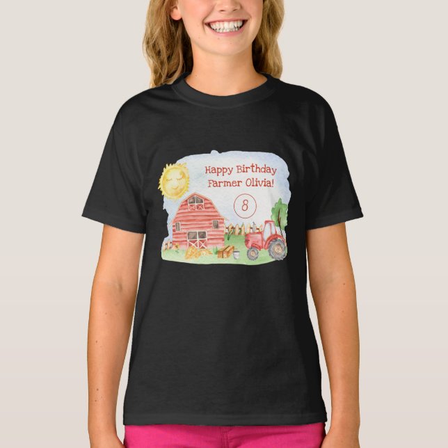 T-shirt Petits Enfants Joyeux Anniversaire Farmer Girl (Devant)