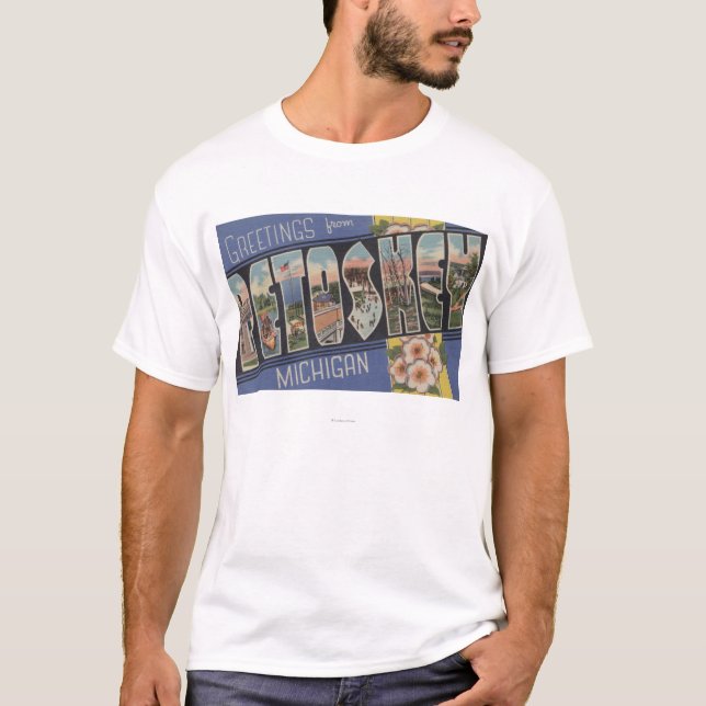 T-shirt Petoskey, Michigan - grandes scènes de lettre (Devant)