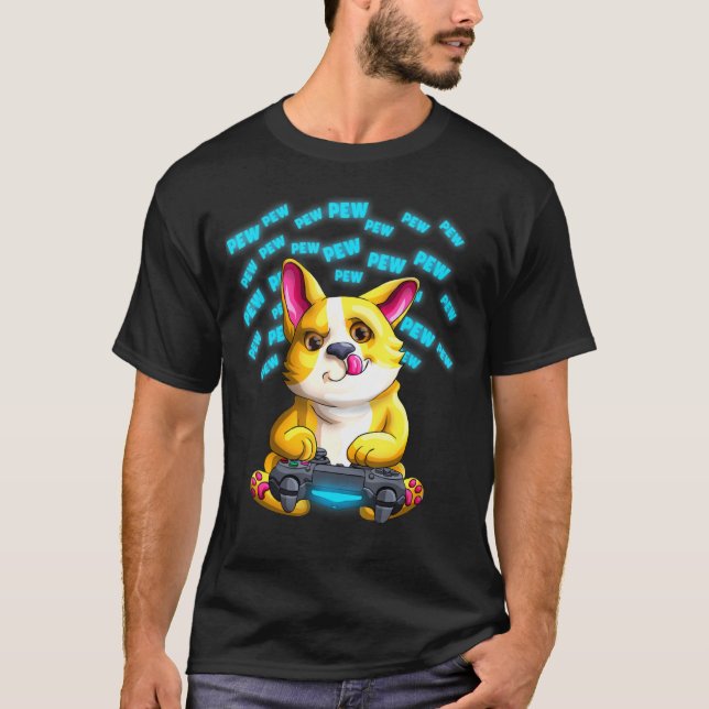 T-shirt Pew Gamer Corgi Welsh Pewpew Video Gaming (Devant)