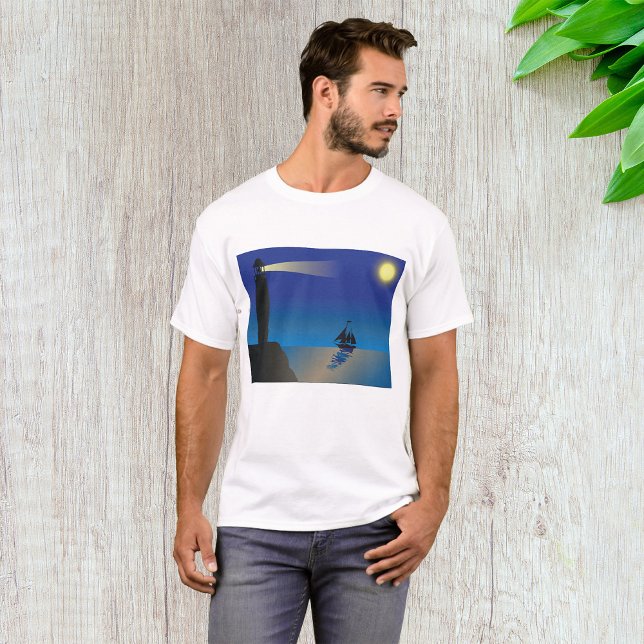 T-shirt Phare et voilier à Night Moonlit Ocean (Créateur téléchargé)