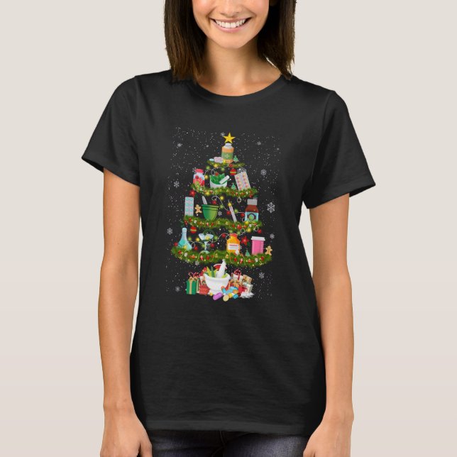 T-shirt Pharmacien Arbre, Pharmacien de Noël, Technicien (Devant)