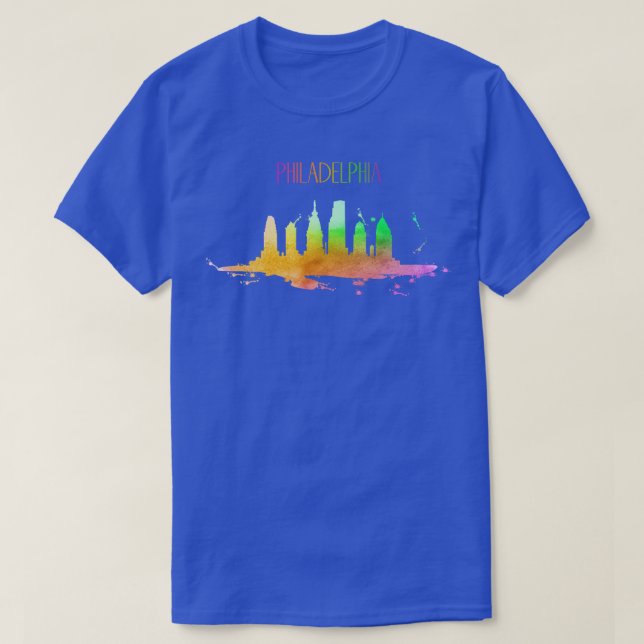 T-shirt Philadelphie Skyline en aquarelle (Design devant)