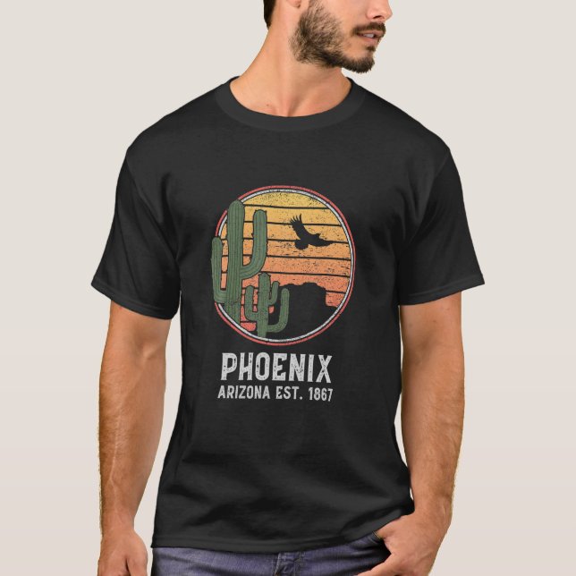 T-shirt Phoenix Arizona Retro Cactus Et Sun (Devant)