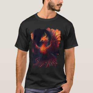 T-shirt Phoenix flammé avec ornements et lueur flamboyante