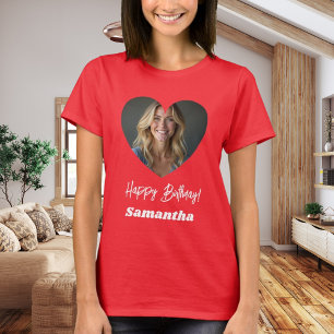 T-shirt Photo cœur nom anniversaire femme rouge