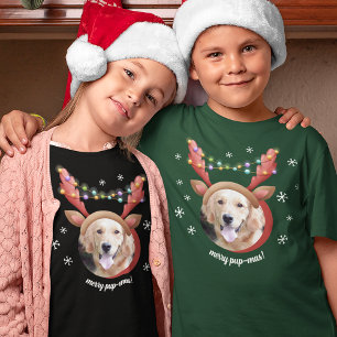 T-shirt Photo de chien avec Reindeer Antler Casquette Joye