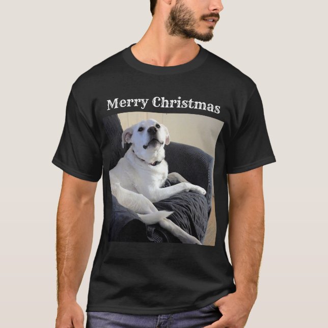 T-shirt Photo de Cute Talking Dog Ajouter un message Noël (Devant)