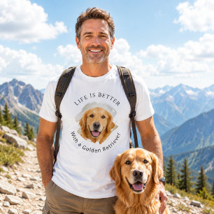T-shirt Photo de Golden Retriever La vie est meilleure hom