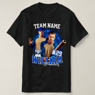 T-shirt Photo de joueur de baseball personnalisée bleu noi