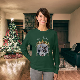 T-shirt Photo de la famille de l'or vert de Noël