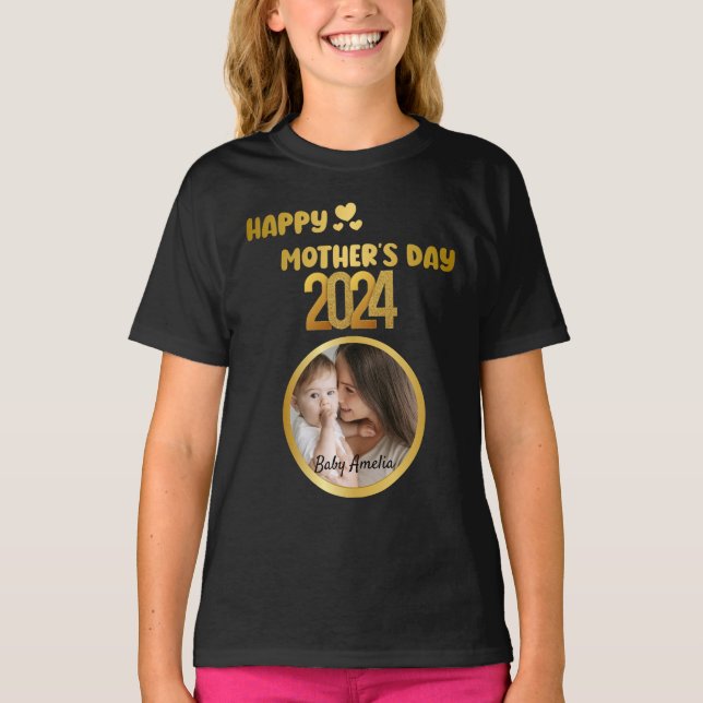 T-shirt Photo de la Fête des Mères moderne Golden Joyeux N (Devant)