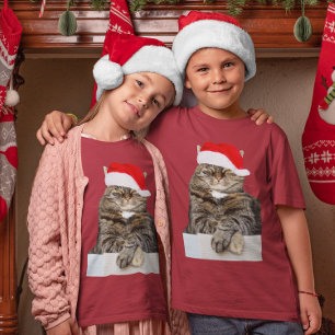 T-shirt Photo de Noël Humbug de chat avec Santa Hat