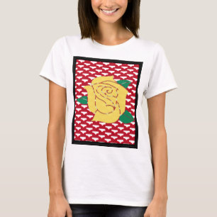 T-shirt Photo de Rose jaune sur l'Arrière - plan rouge Abs