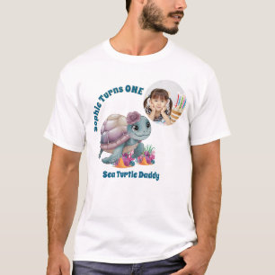 T-shirt Photo de tortue de mer florale mignonne 1er annive