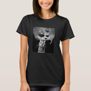 T-shirt Photo drôle de chat selfie UFO étrange Kitty blanc