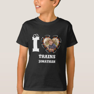T-shirt Photo du coeur du train personnalisé J'aime les tr