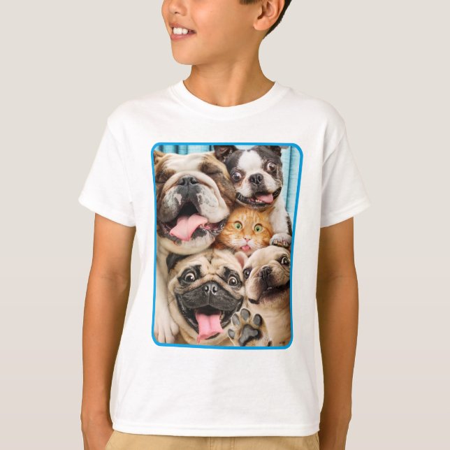 T-shirt Photo d'un groupe de chiens et de chats (Devant)