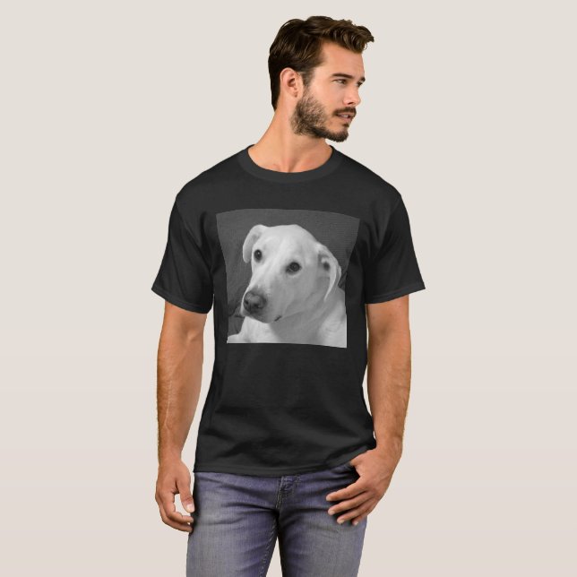 T-shirt Photo en noir et blanc d'un beau chien à l'âne (Devant entier)