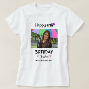 T-shirt Photo et nom personnalisés Joyeuses 17e anniversai