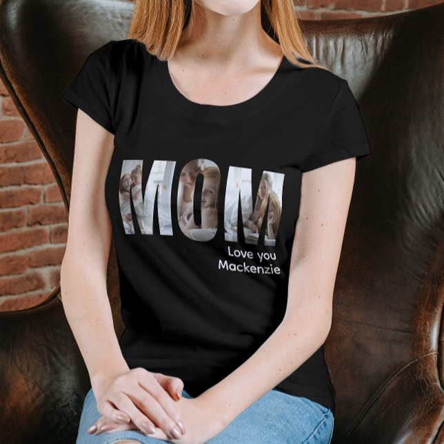 T-shirt Photo Et Texte Personnalisés Maman (Custom Photo And Text Personalized Mom T-Shirt by Ricaso. Add 3 photographs, ideal Mothers Day gift)