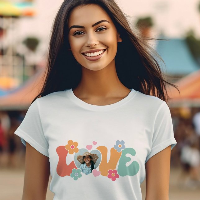 T-shirt Photo personnalisée Amour Coeur Fleur Hippie (Créateur téléchargé)