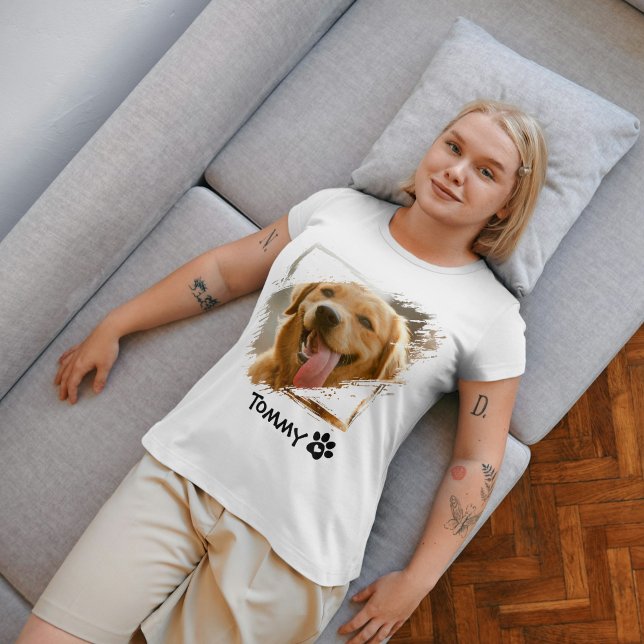 T-shirt Photo pour animal de compagnie personnalisée et no (Custom Pet Photo & Name T-Shirt with Modern Typography)