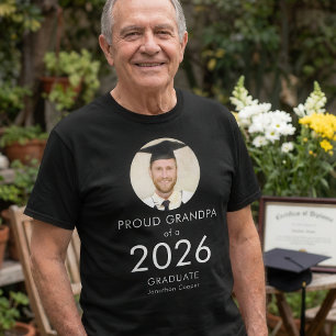 T-shirt Photo Texte Blanc Grand-Père Fier du Lauréat de 20