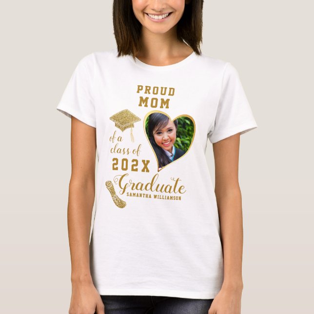 T-shirt Photo White Gold Fiers Maman Classe de 2023 Gradua (Devant)