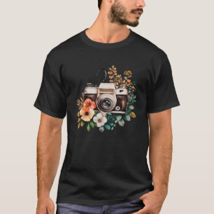 T-shirt Photographe Aquarelle Florale Appareil Photo Vinta
