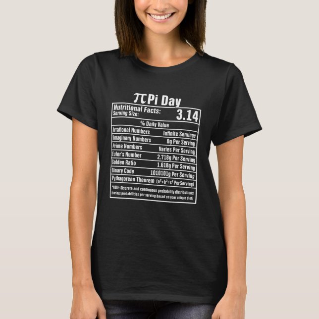 T-shirt Pi Day Nutritional Facts  Nutrition Math Geek Scie (Devant)