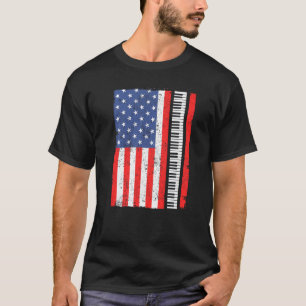T-shirt Piano Instrument Pianiste Clavier American Drapeau