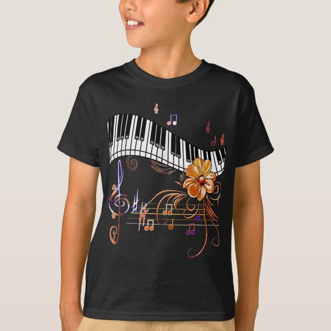 T-shirt Piano Musical Clavier Or Flower (Devant)