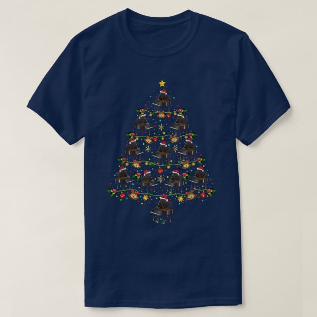 T-shirt Piano Musique Amant Noël Noël Chapeau Piano Noël T (Design devant)