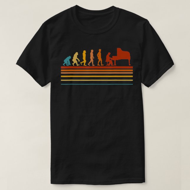 T-shirt Piano Player Pianist Evolution Retro  (Design devant)