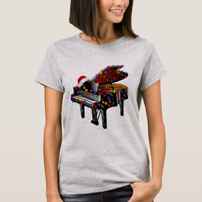 T-shirt Piano Santa Chapeau sapin de Noël Amours musicaux  (Devant)