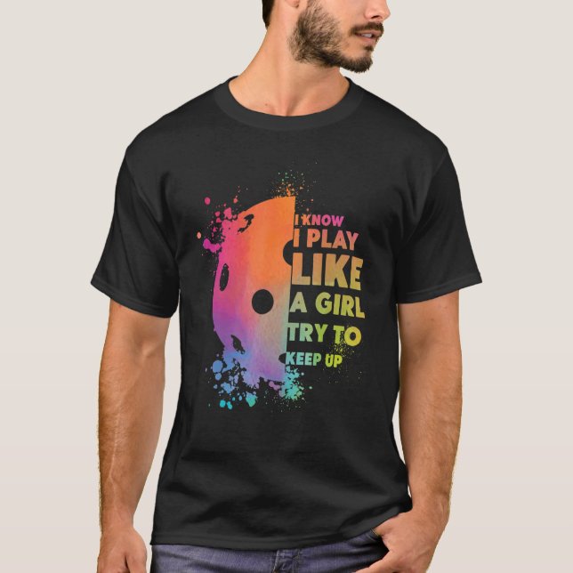 T-shirt Pickleball Girl Ladies Aquarelle Je Sais Je Joue L (Devant)