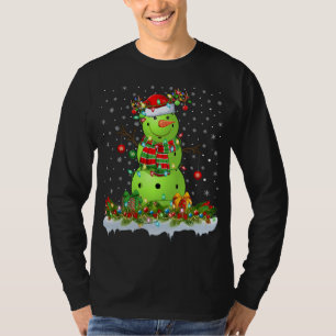 T-shirt Pickleball Noël Éclairage drôle Snowman Pickleball
