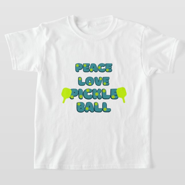 T-shirt Pickleball Paix et Amour avec texte bleu (Poser)