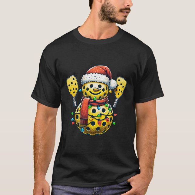 T-shirt Pickleball Snowman Santa Hat Lumières Noël Pick (Devant)