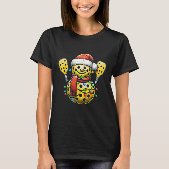 T-shirt Pickleball Snowman Santa Hat Lumières Noël Pick (Devant)