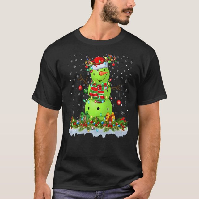 T-shirt Pickleball Snowman Xmas Lights Pickleball Christa (Devant)
