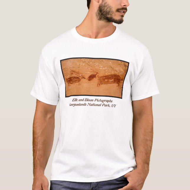 T-shirt Pictographes d'élans et de bison du canyon en fer (Devant)