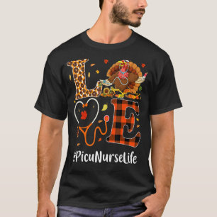 T-shirt Picu Nurse Love Thanksgiving Leopard Stethoscope T