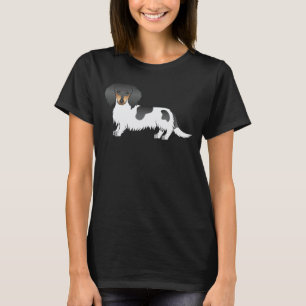 T-shirt Piebald Noir Et Tan Cheveux Long Chien Dachshund