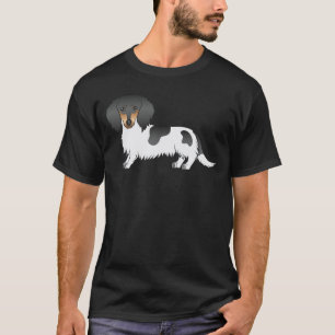 T-shirt Piebald Noir Et Tan Cheveux Long Chien Dachshund