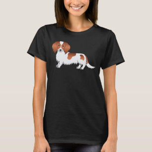 T-shirt Piebald rouge long cheveux Dachshund mignon chien 