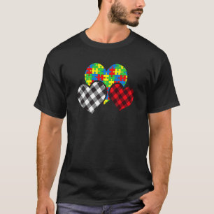 T-shirt Pièce de puzzle en forme de cœur mignon Plaid Buff